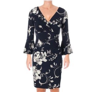 RALPH LAUREN Navy Floral Print Knee Length Dress